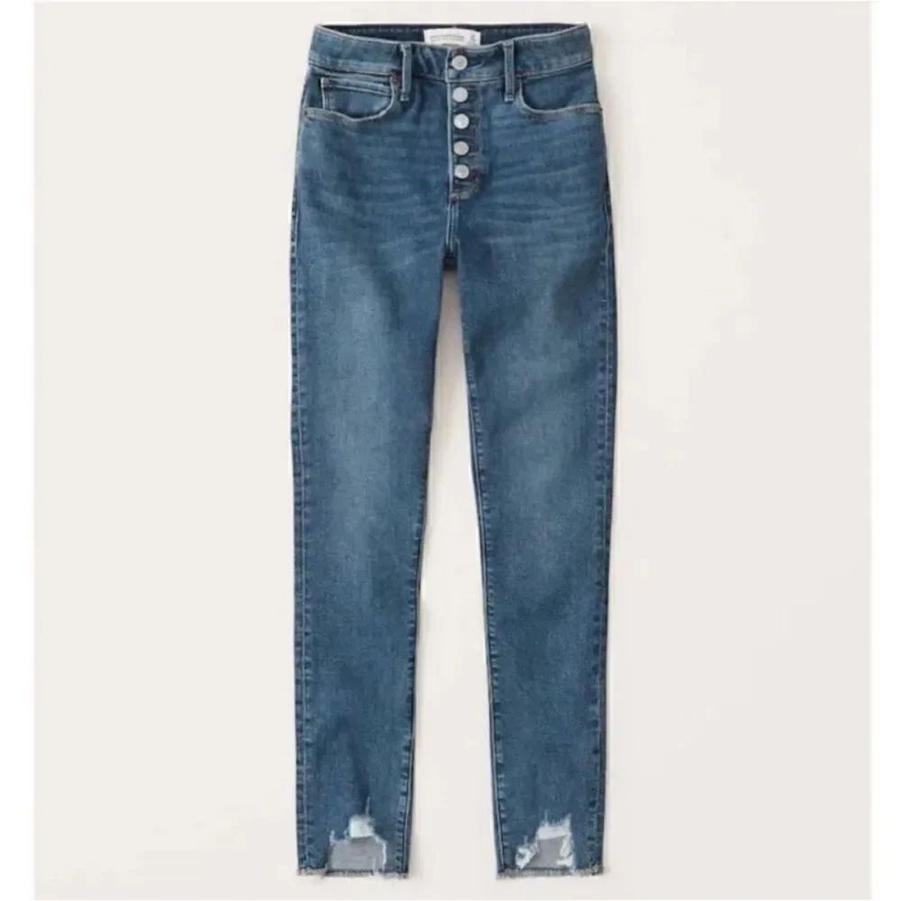 Abercrombie & Fitch | High Rise Button Fly Super Skinny Ankle Raw Hem Jeans | 28